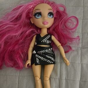 Fashion Doll with Pink Hair and Black Outfit